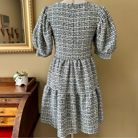 Sister Jane Waltz Tweed Confetti Mini Dress Babydoll Puff Sleeve Tiered Size S - Picture 10 of 14